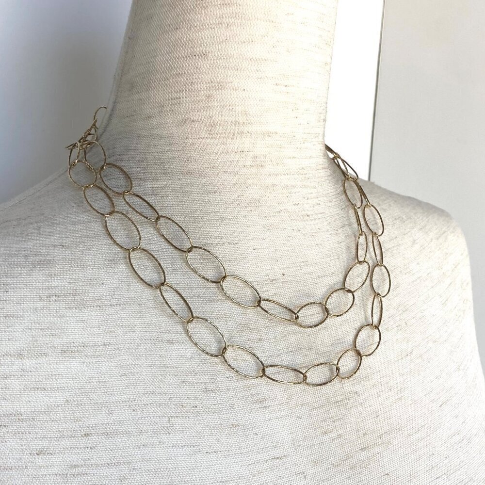 ITAOR Gold Vermeil Sterling Silver 925 Italy Oval Diamond Cut Chain Necklace 36"